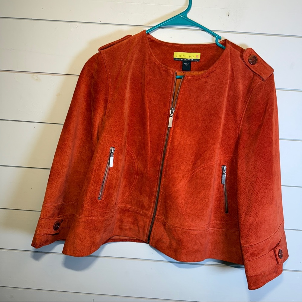 Ashley B Bernardo Suede Leather jacket orange women's‎ size large
